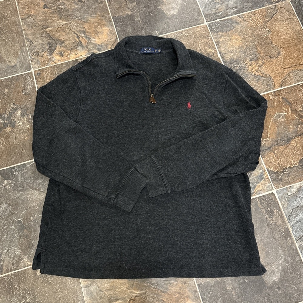 POLO RALPH LAUREN Sweater Men's XL Grey 1/4 Zip Long Sleeve Pullover Estate Rib